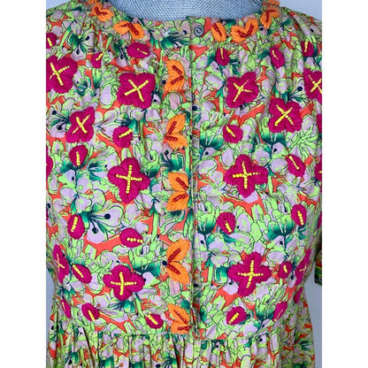 Anthropologie Roopa Pemmaraju Auretta Beaded Embroidered Mini Dress Small Cotton