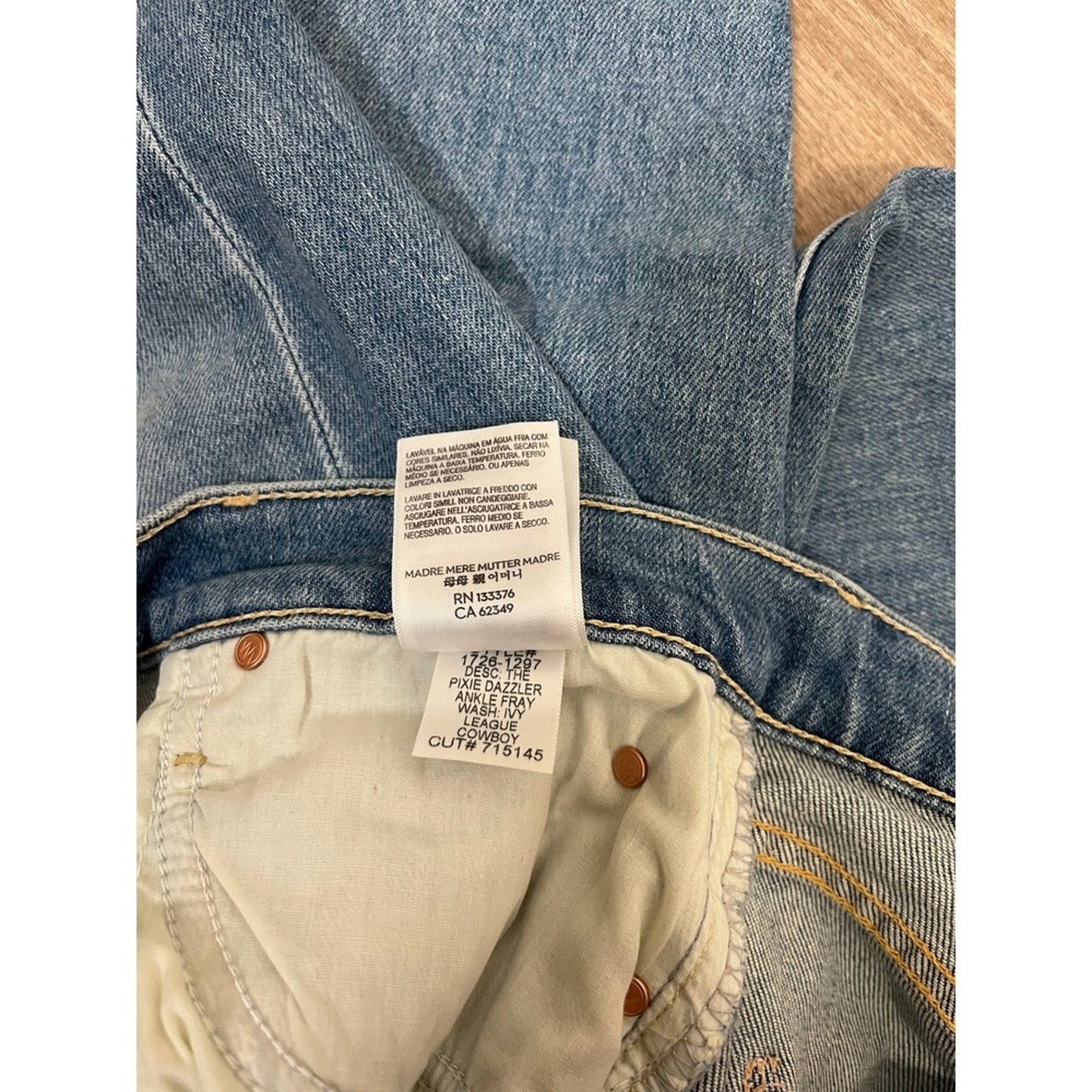 MOTHER Jeans Women's 29 High Waisted Button Fly Frayed Hem Straight Leg Denim