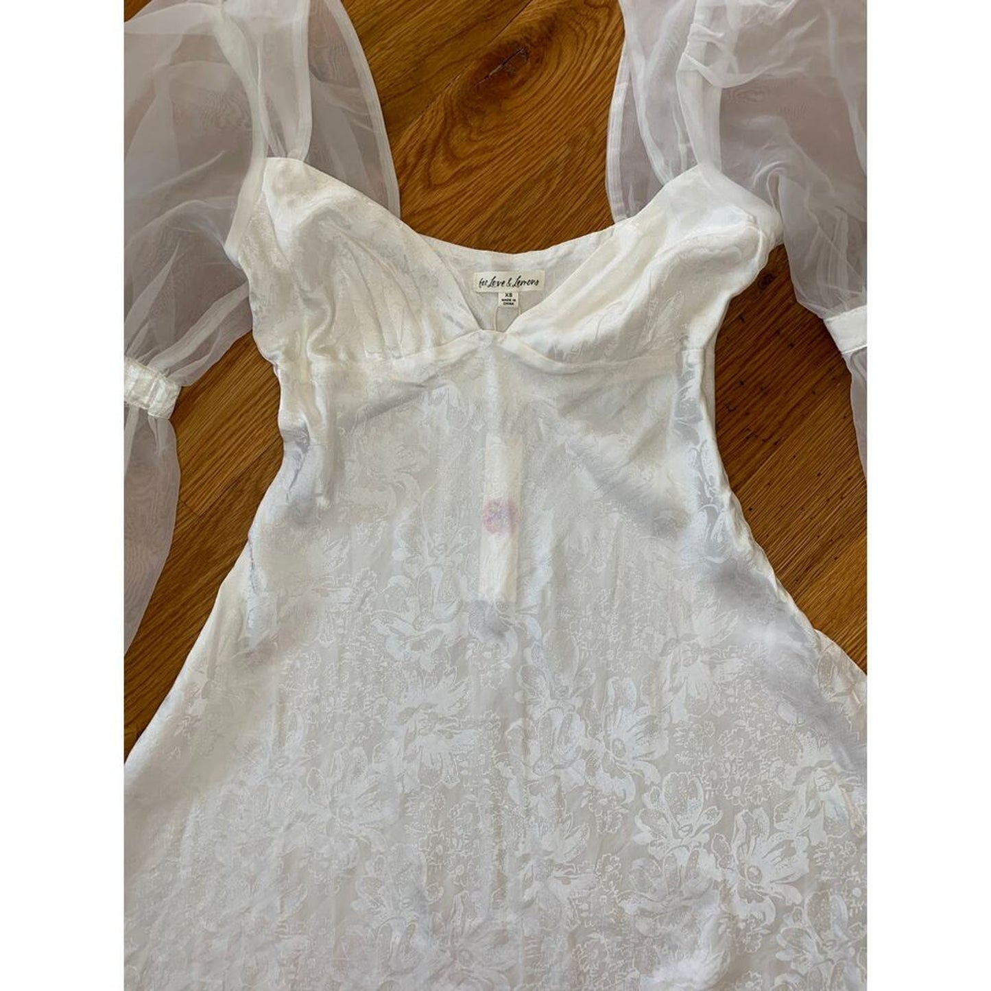 For Love & Lemons Gabrielle Puff Sleeve Mini Dress in White‎ Size XS Floral