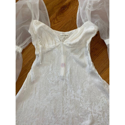 For Love & Lemons Gabrielle Puff Sleeve Mini Dress in White‎ Size XS Floral