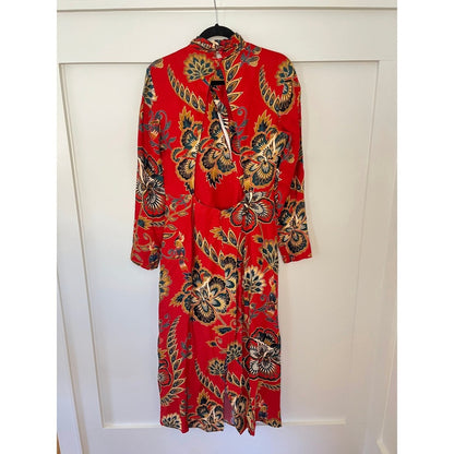 FARM Rio Maxi Dress Red Floral Print Long Sleeve Cutout Midi Size L