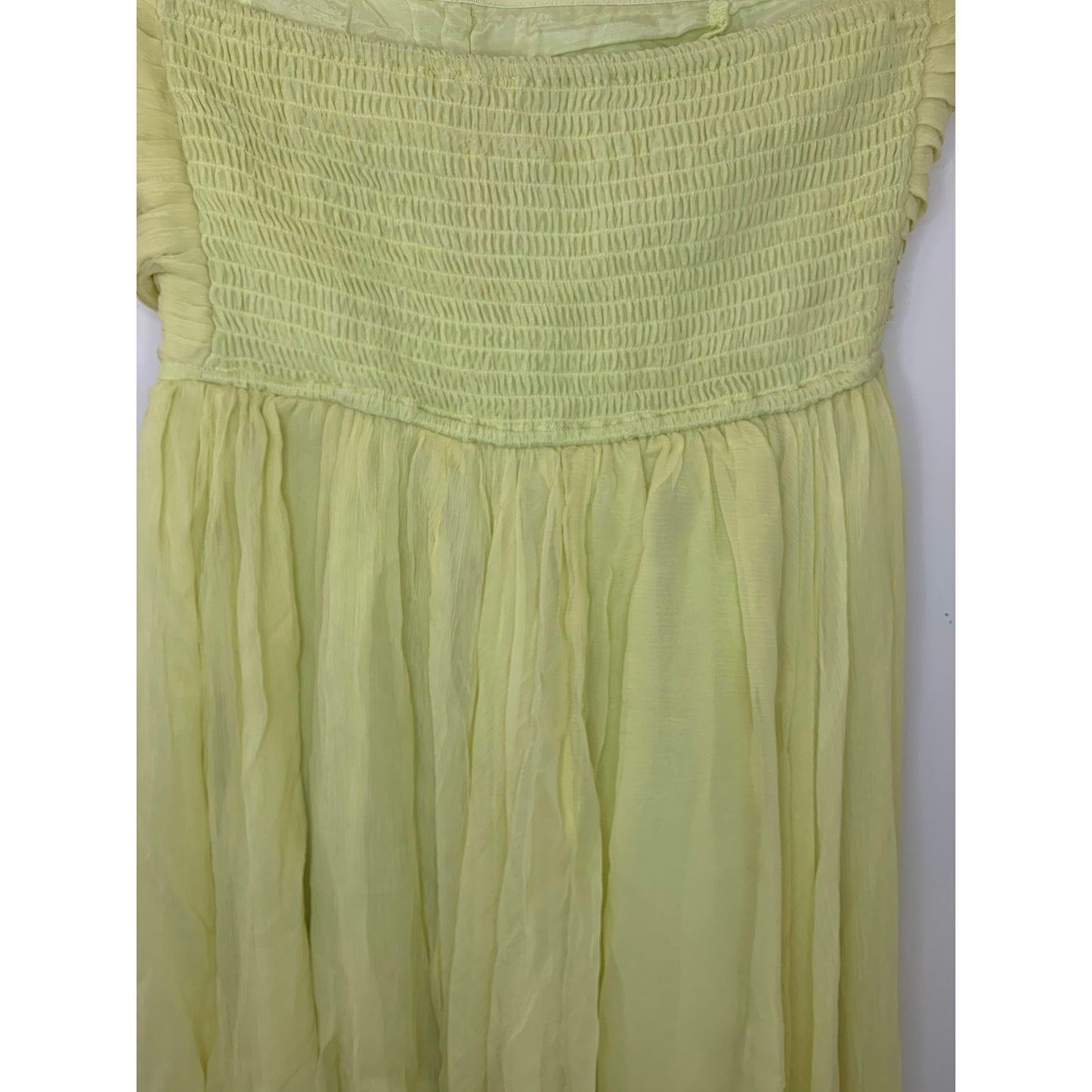 Free People Osiris Mini Dress in Key Lime Pie Large Chiffon Asymmetric Ruched