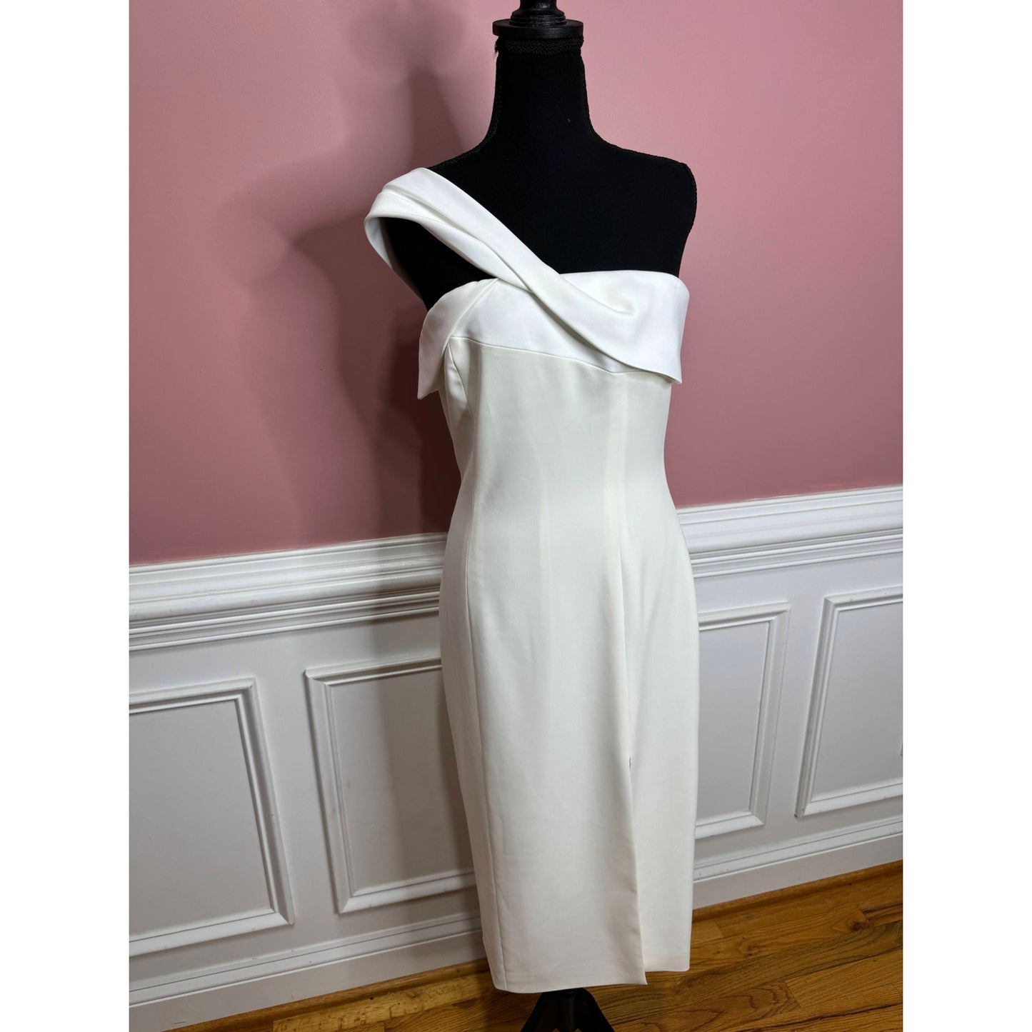 Jay Godfrey One Shoulder Midi Pencil Dress in White Size 6 Side Slit Wedding
