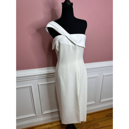 Jay Godfrey One Shoulder Midi Pencil Dress in White Size 6 Side Slit Wedding