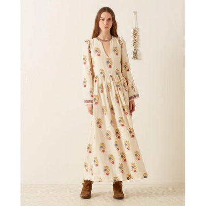 ALIX OF BOHEMIA Cream Floral Print Long Sleeve Maxi Dress Size M