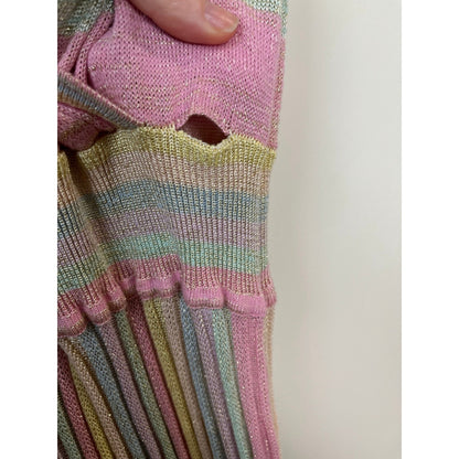 LoveShackFancy Mylene Ribbed Knit Maxi Dress Pastel Sunrise Metallic Size LG