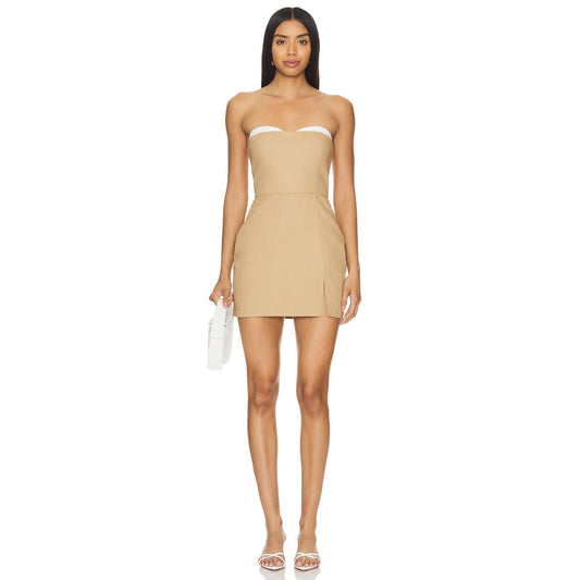NEW NWT Amanda Uprichard Malene Mini Dress Tan Size Large