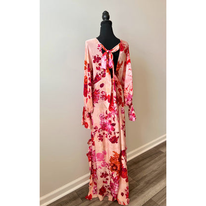 Hemant and Nandita Dali Kaftan Dress with Slip Large Flower Long Sleeve Lined