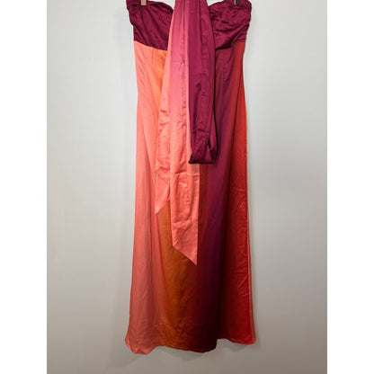 YLLW Ombre Strapless Maxi Dress Burgundy Orange Gradient with Scarf New