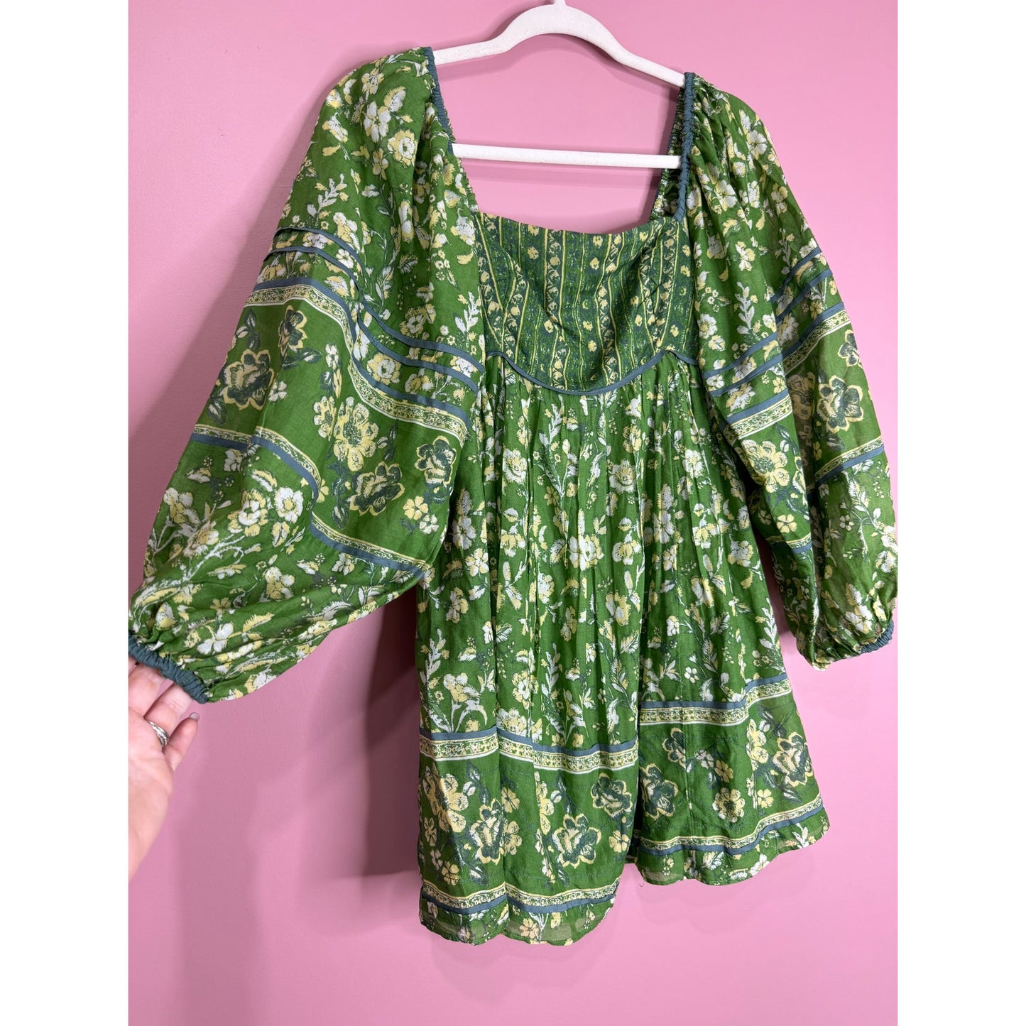 Free People Endless Afternoon Mini Dress in Green Size XS Floral Long Sleeve