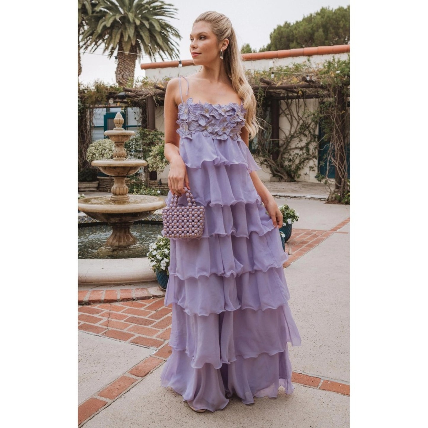 Show Me Your Mumu Lavender Tiered Ruffle Floral Beaded Maxi Dress XL Purple