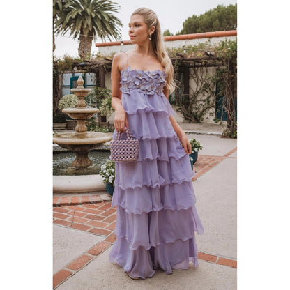 Show Me Your Mumu Lavender Tiered Ruffle Floral Beaded Maxi Dress XL Purple