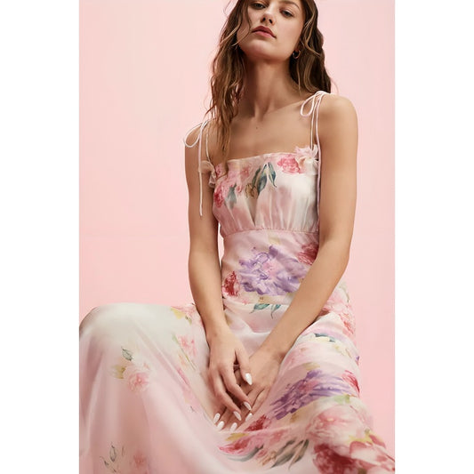 For Love & Lemons Lisa Maxi Dress in Floral Medium Sheer Strappy Lace-Up Back