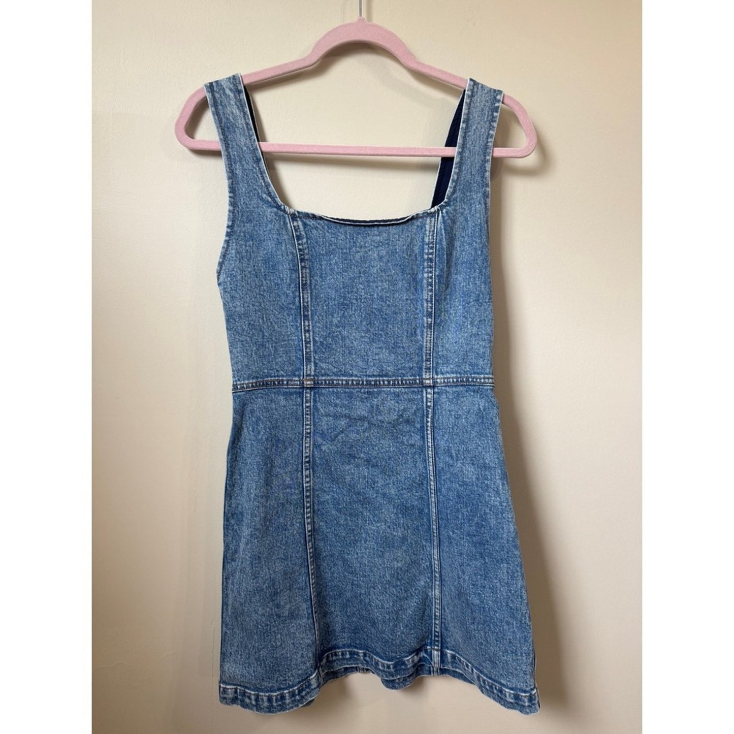 Alice + Olivia Jeans Blue Denim Mini Dress Square Neck A-Line Sleeveless Size S