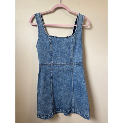 Alice + Olivia Jeans Blue Denim Mini Dress Square Neck A-Line Sleeveless Size S