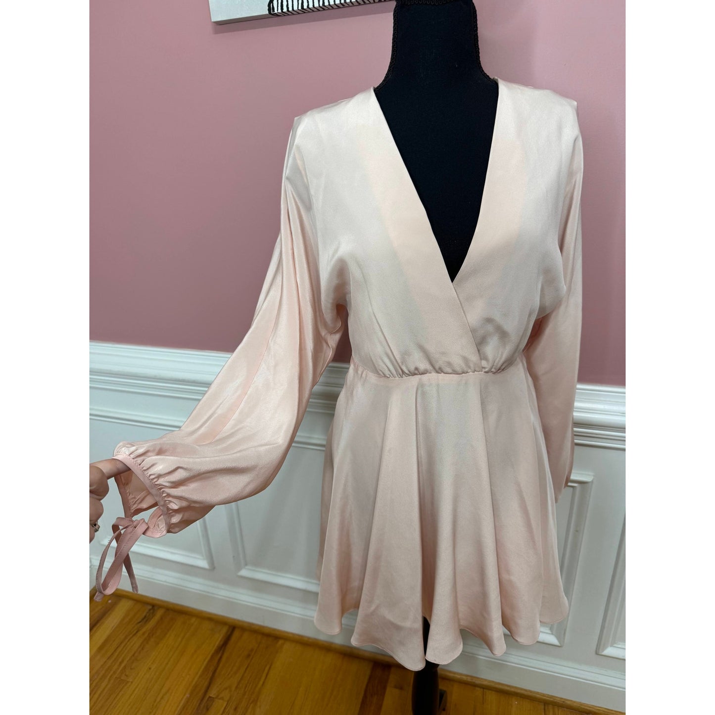 Amanda Uprichard Crystal Silk Mini Dress in Dusty Rose Small Long Sleeve Lined