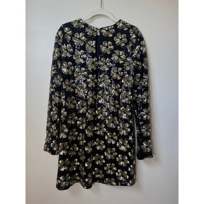 Show Me Your Mumu Womens XS Black Gold Sequin Floral Mini Dress Long Sleeve
