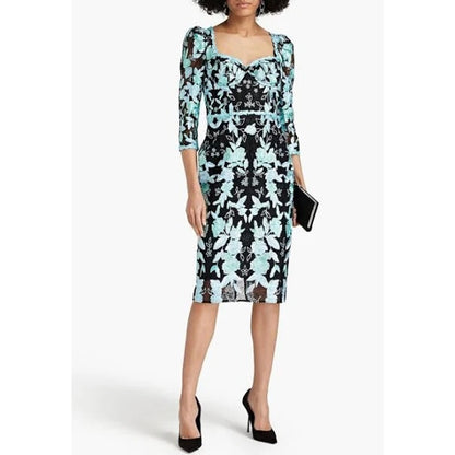 Marchesa Notte Cutout Embroidered Tulle Dress Black/Blue Size 6