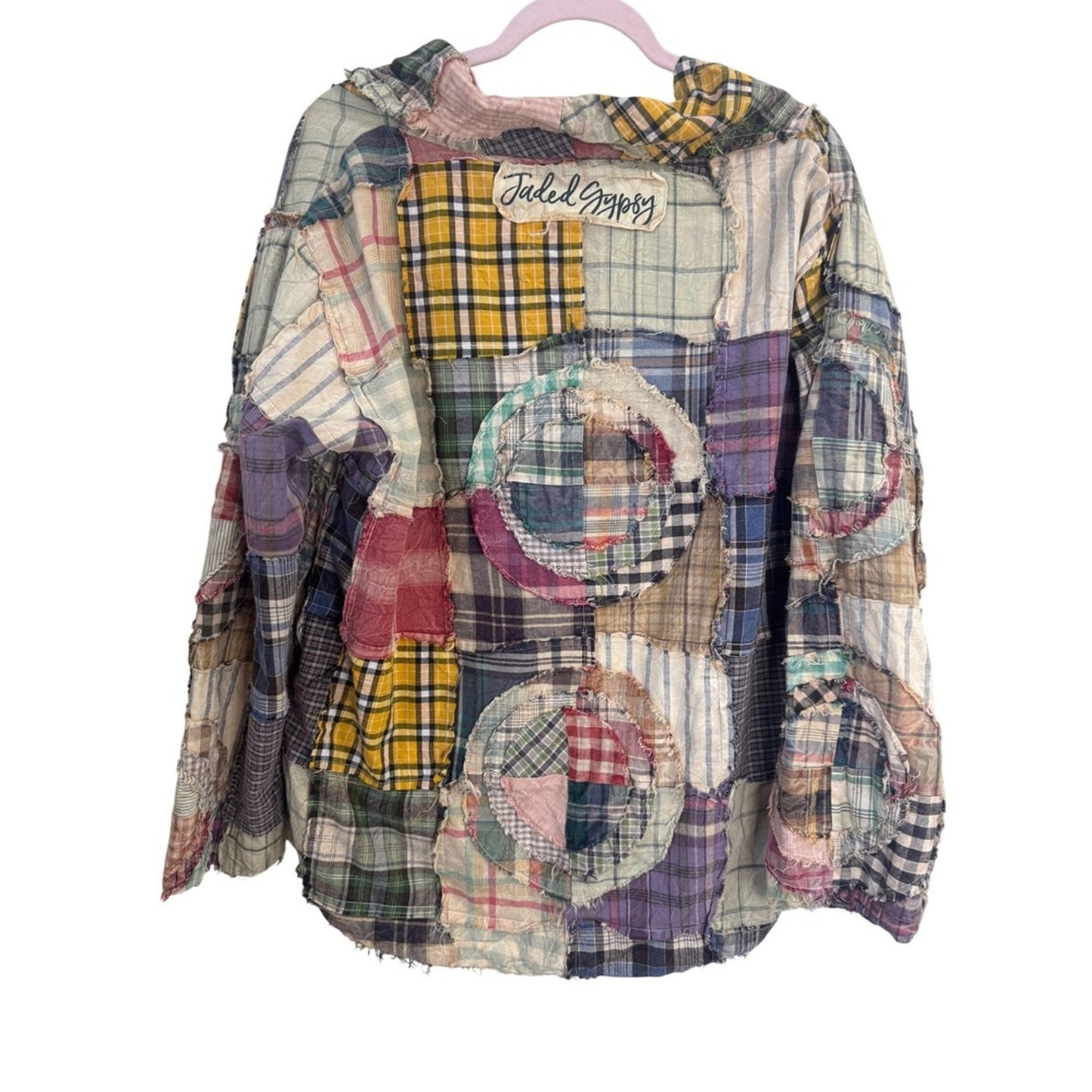 Jaded Gypsy Reversible Patchwork Plaid Floral Boho Jacket Multi Color Women L/XL
