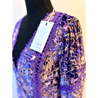 Hemant and Nandita Viha Short Dress in Purple Large Embroidered Beaded Lined