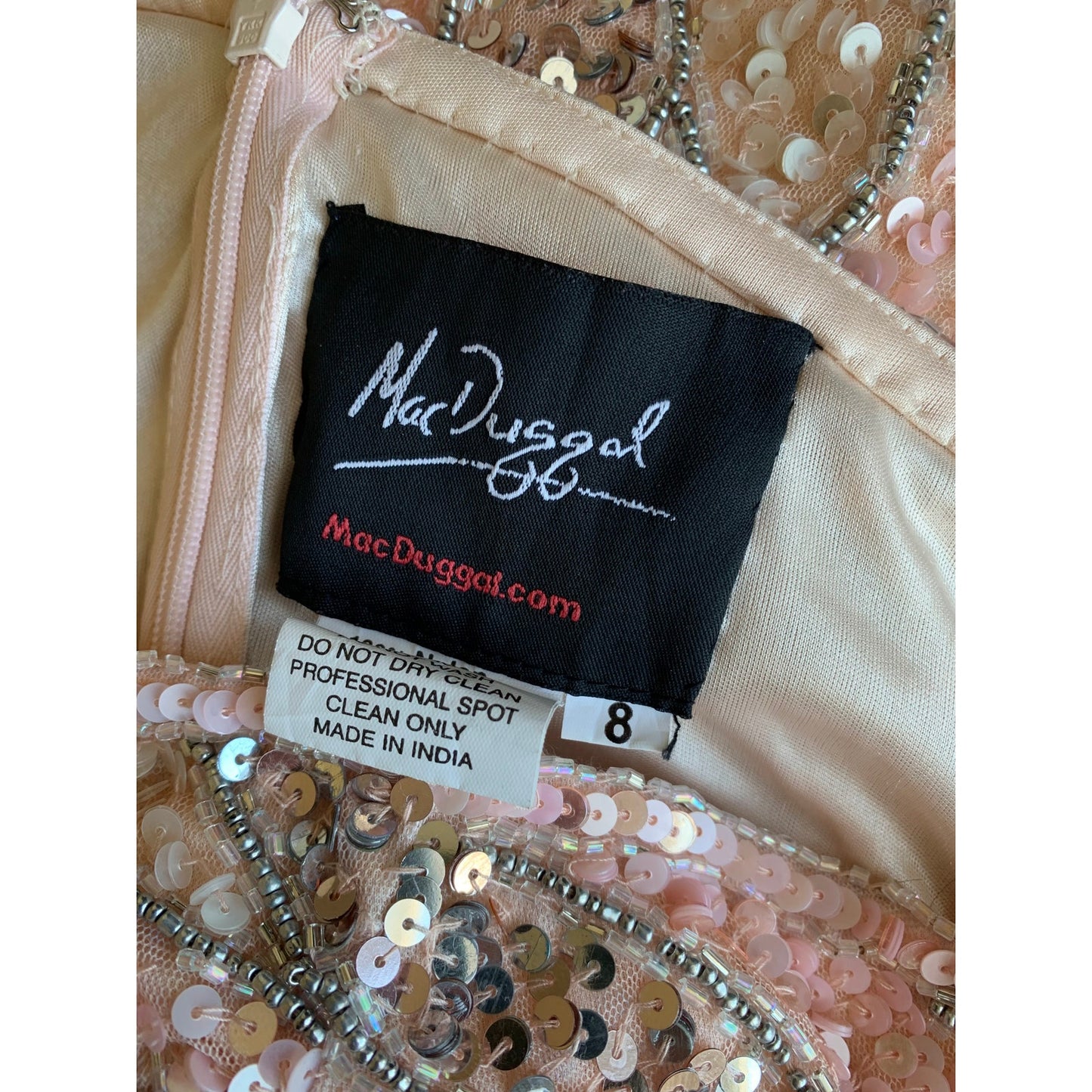 MacDuggal One Shoulder Sequin Gown Maxi in Pink/Silver Size 8 Beaded Long Sleeve