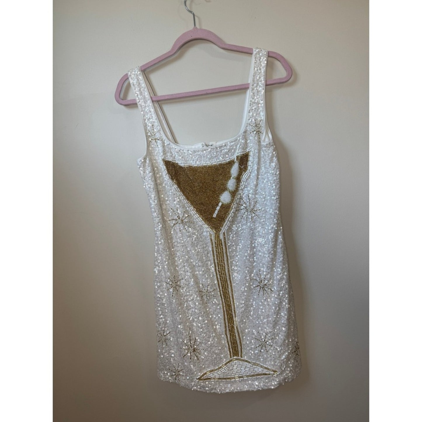 Show Me Your Mumu Martini Mini Dress White Sequin Beaded Cocktail Party Large