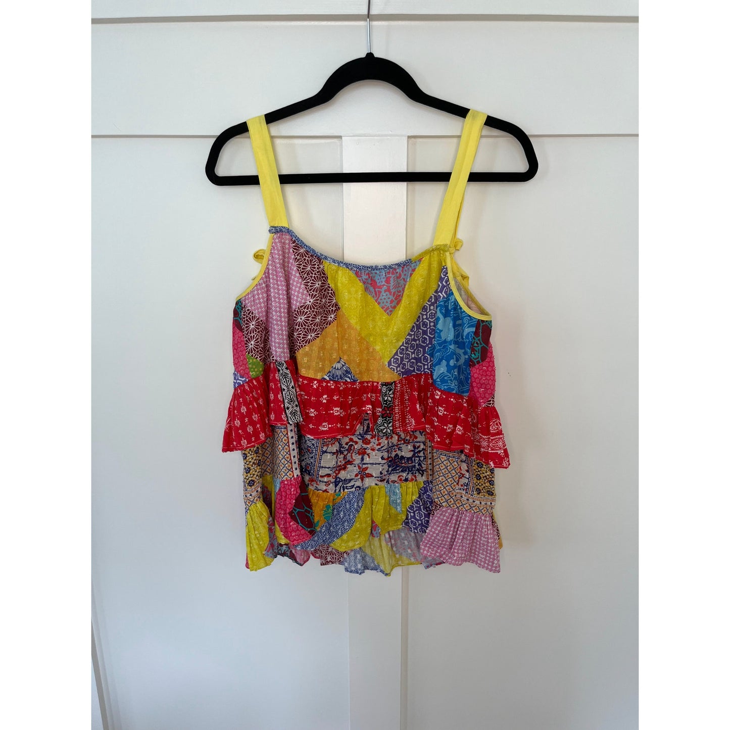 NEW Let Me Be Anthropologie Ruffled Patchwork Tank Multi Color Size 4