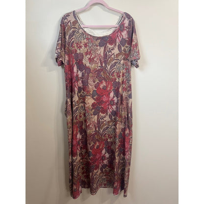 Jaded Gypsy Floral Maxi Dress Boho Short Sleeve Pockets Red Mauve NWT