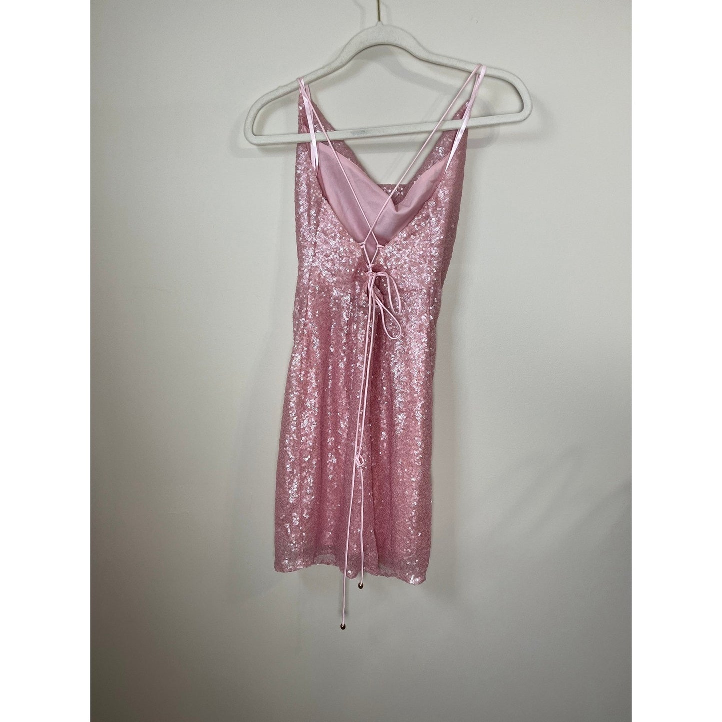 Hello Molly Pink Sequin Halter Neck Cowl Neck Bodycon Mini Dress US 8 AU 12