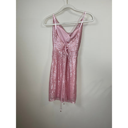 Hello Molly Pink Sequin Halter Neck Cowl Neck Bodycon Mini Dress US 8 AU 12