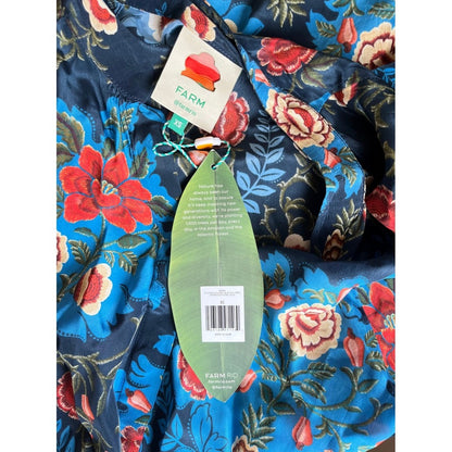 Farm Rio Maxi Dress Blue Floral Print Tie Waist Midi Length