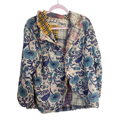 Jaded Gypsy Reversible Patchwork Plaid Floral Boho Jacket Multi Color Women L/XL