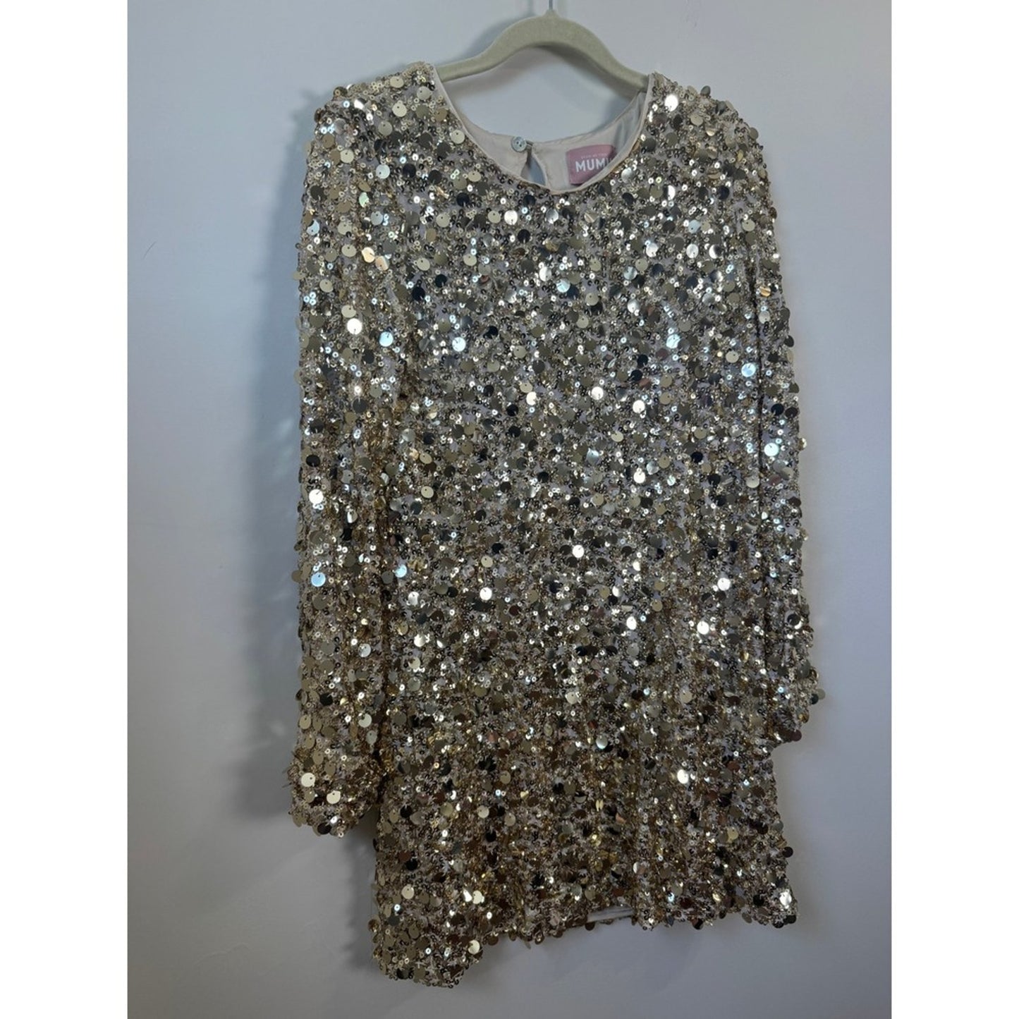 Show Me Your Mumu Gold Sequin Mini Dress Long Sleeve Keyhole Back Medium
