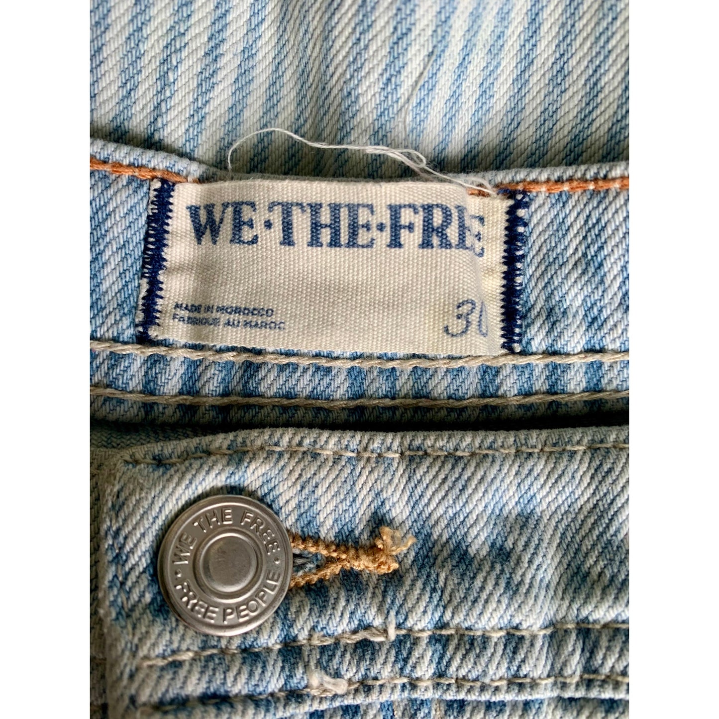 We The Free Piper Mid-Rise Crop Wide-Leg Jeans in Blue Striped Size 30 Denim