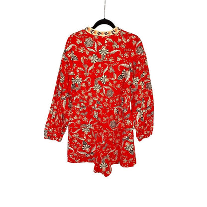 Farm Rio Anthropologie Orange Paisley Print Button Front Blouse Top XL