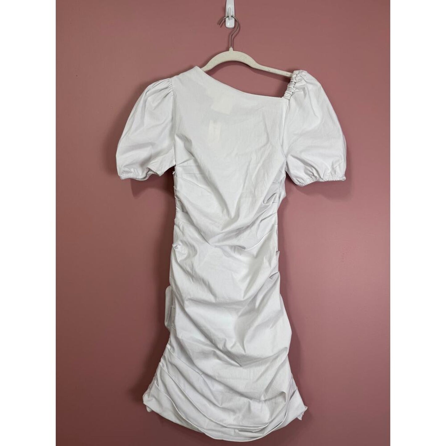 Maeve Anthropologie Slim Puff-Sleeve Ruched Dress in White XS‎