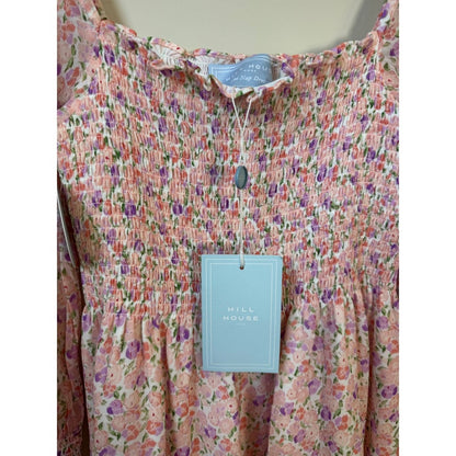 Hill House Home Grace Nap Dress Pink Purple Floral Smocked Long Sleeve Mini NEW