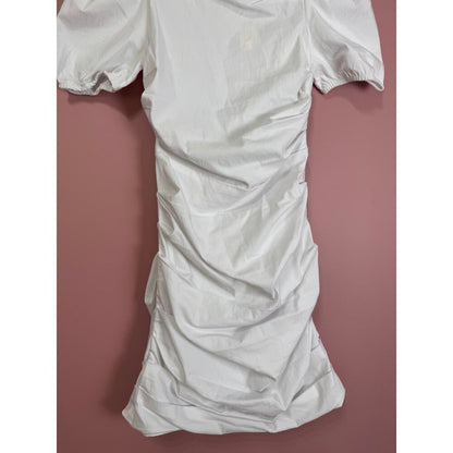 Maeve Anthropologie Slim Puff-Sleeve Ruched Dress in White XS‎