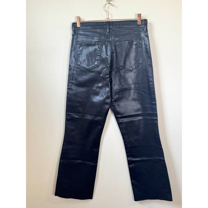 NEW NWT L'agence Kendra High Rise Crop Flare Coated Black Size 28