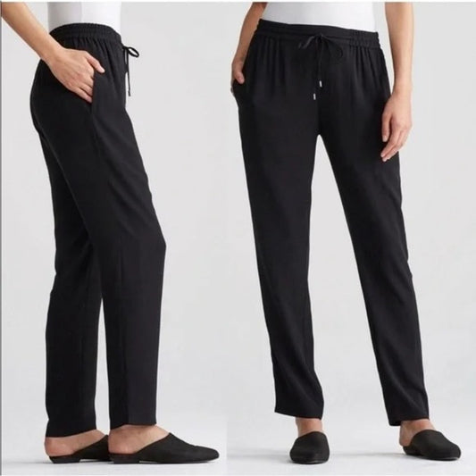 Eileen Fisher 100% Silk Pull-On Pants in Black Size Small
