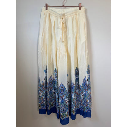 Johnny Was Workshop Cream Paisley Border Print Wide Leg Flowy Boho Pants Size M