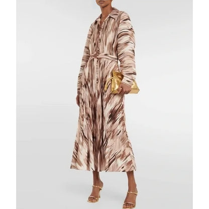 Simkhai Jonathon Thorn Abstract Indiana Midi Dress in Brown Size 8 Long Sleeve