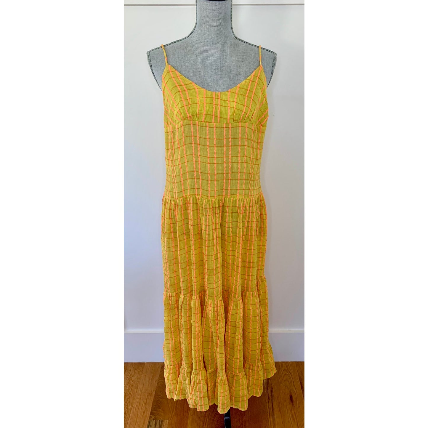 Free People Marigold Maxi Dress in Turmeric Combo Small Sleeveless Boho Cotton
