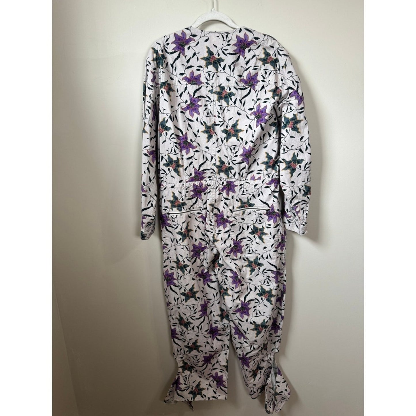 Isabel Marant Etoile Floral Bird Embroidered Utility Jumpsuit Ivory Purple