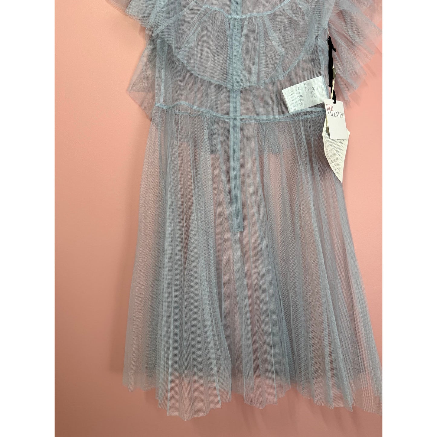 RED Valentino Tulle Ruffle Overlay Mini Dress in Blue Size 40/Small