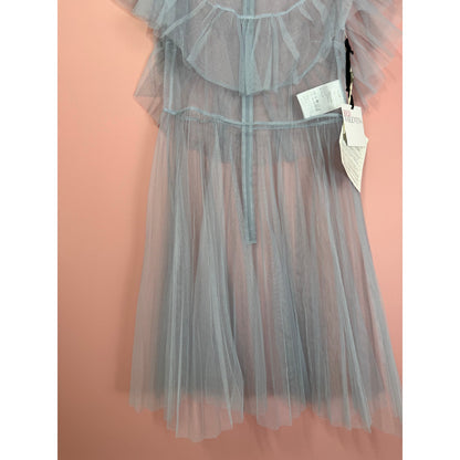 RED Valentino Tulle Ruffle Overlay Mini Dress in Blue Size 40/Small