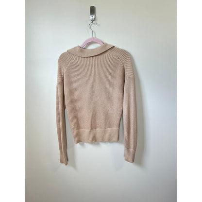 J Crew Collared Ribbed Sweater Beige Long Sleeve Pullover Size Small