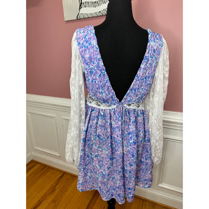 For Love & Lemons April Mini Dress Multicolor Floral Medium Long Sleeve V-Neck