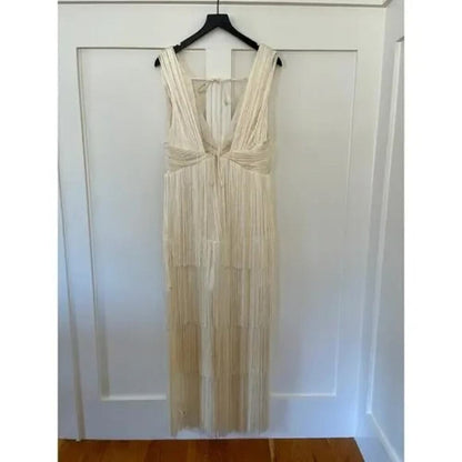 NEW NWT Michael Costello X Revolve Skylar Fringe Maxi Dress Ivory‎ Size XXS