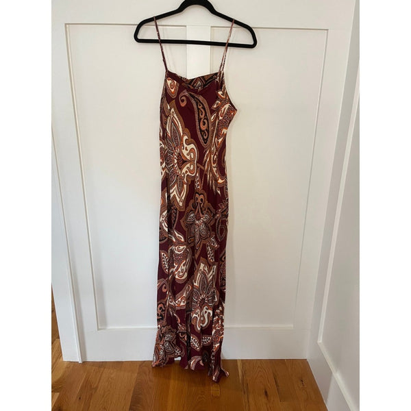 FARM Rio Maxi Slip Dress Paisley Print Burgundy Orange XL
